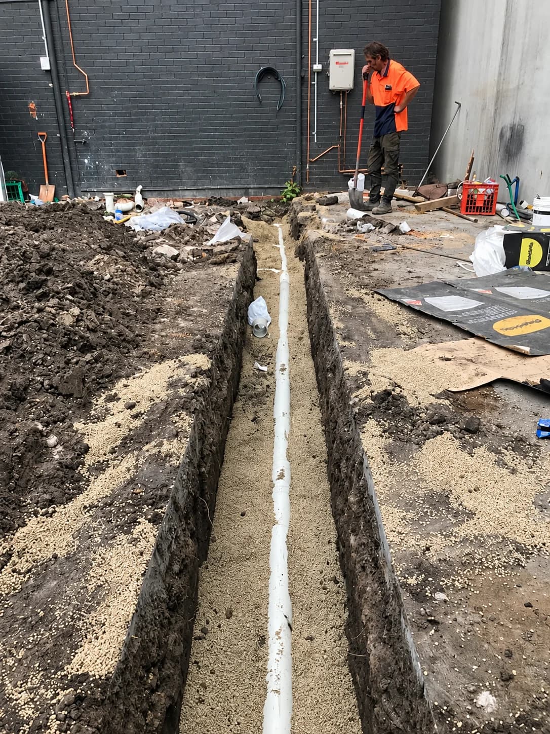 Drainage trench from a Grade A Plumbing project